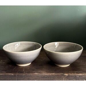 Pair of West Elm Reactive Glaze Crackle Gray Taupe 5.75" Bowls Portugal